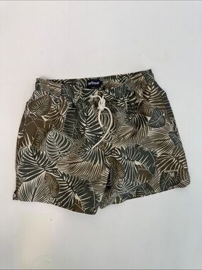Barbour Olive & Cream Tropical Leaf Swim Trunks